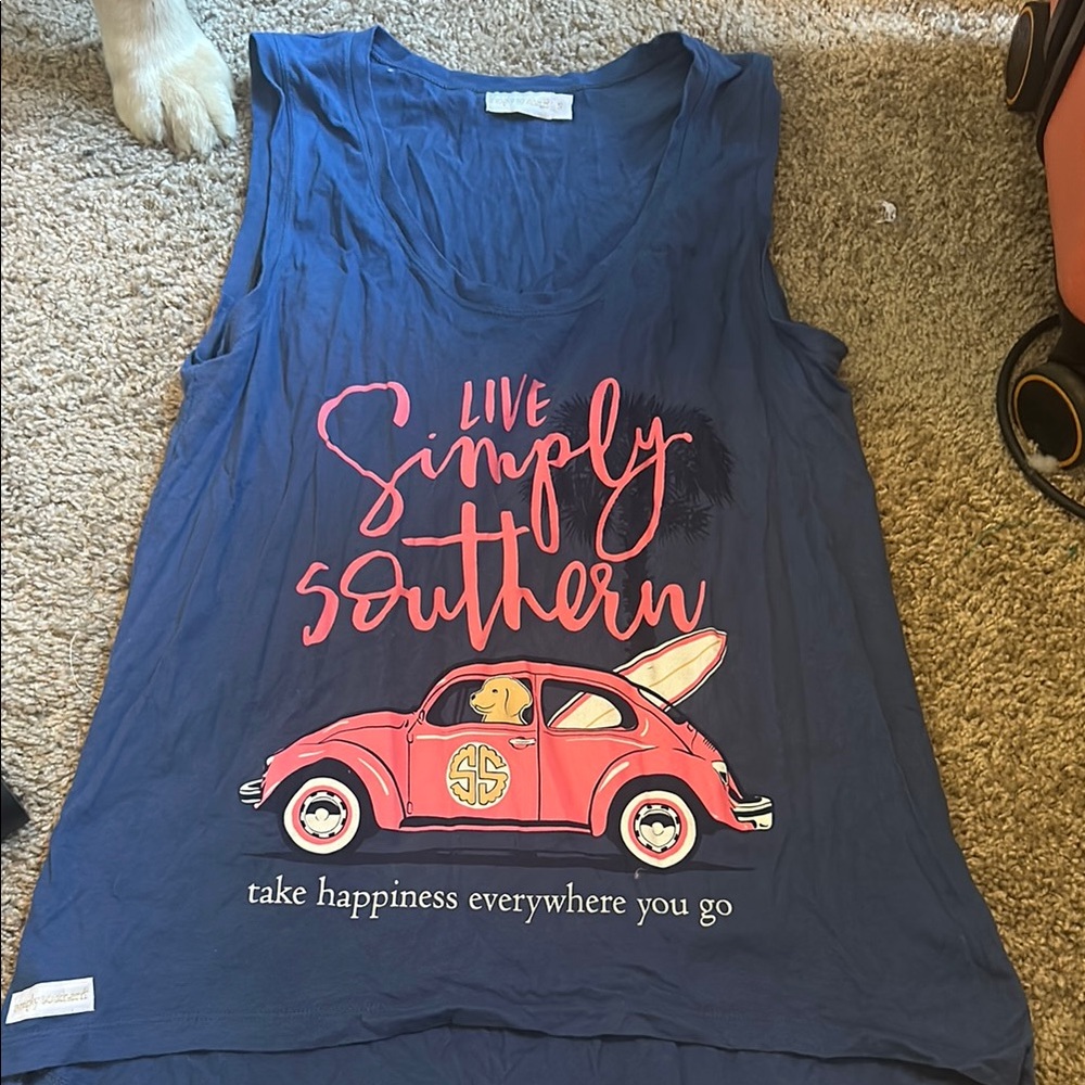 Simply Southern Blue Tank Top with Red Car Design